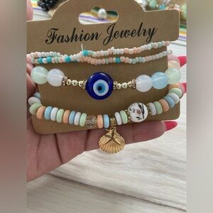 Colorful Beaded Bracelet Set with Gold Accents